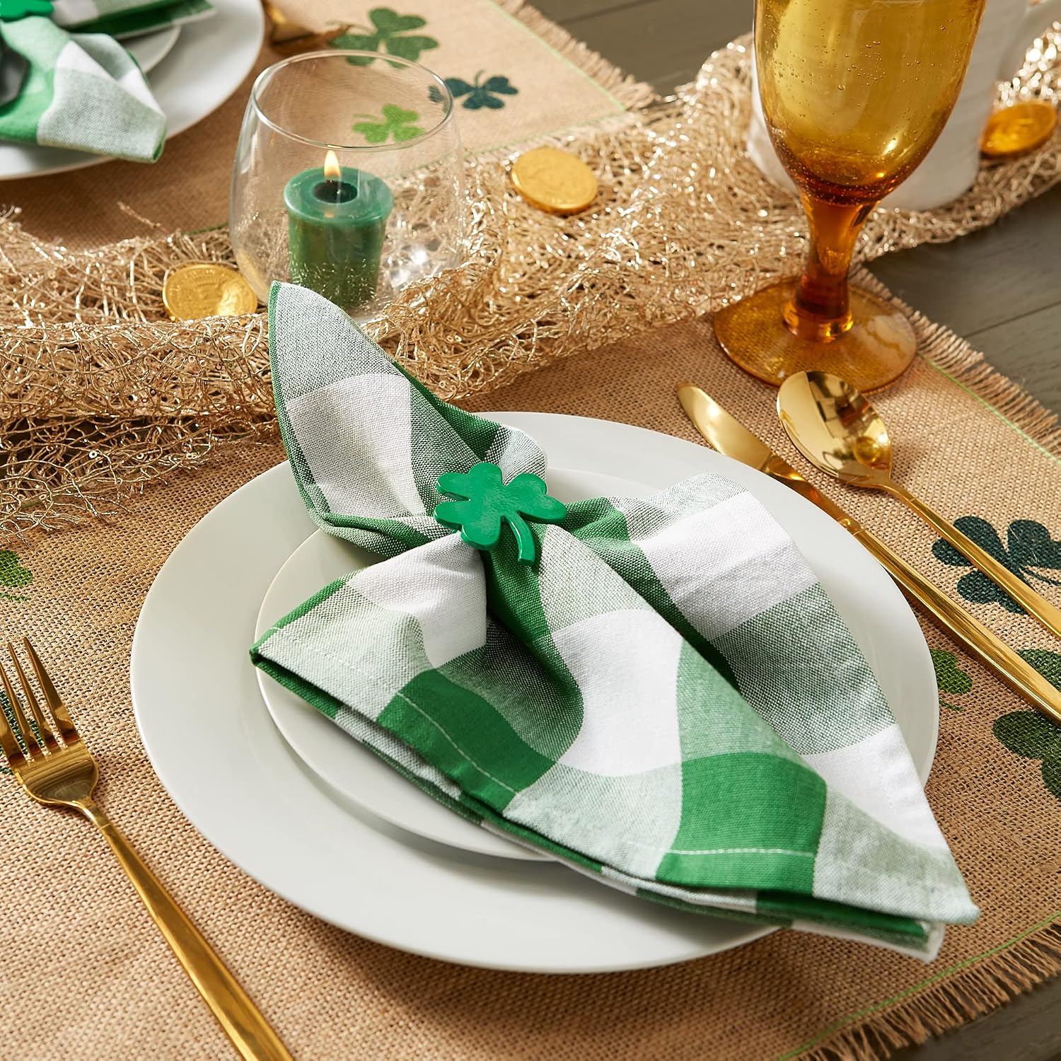 DII Buffalo Check Collection, Classic Farmhouse Cloth Napkin Set, 20x20, Green & White, 6 Piece image 5