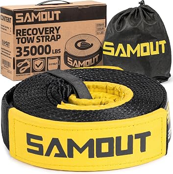 SAMOUT Recovery Tow Strap, 3in x 30ft - 35000Lbs, Heavy Duty 4X4 Towing Recovery Straps with Triple Reinforced Loops & Protective Sleeves