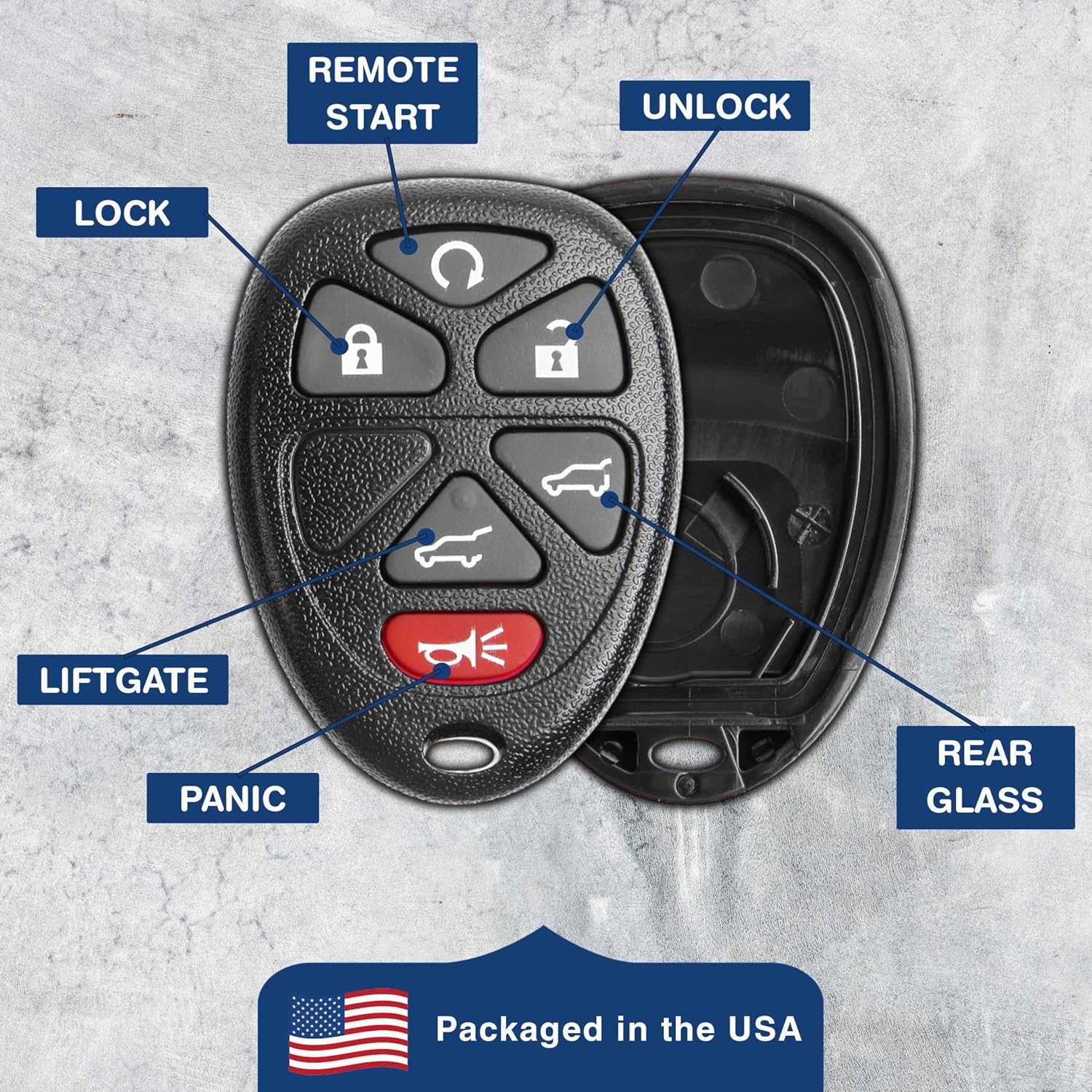 2 KeylessOption Replacement 6 Button Keyless Entry Remote Key Fob Shell Case and Button Pad -Black