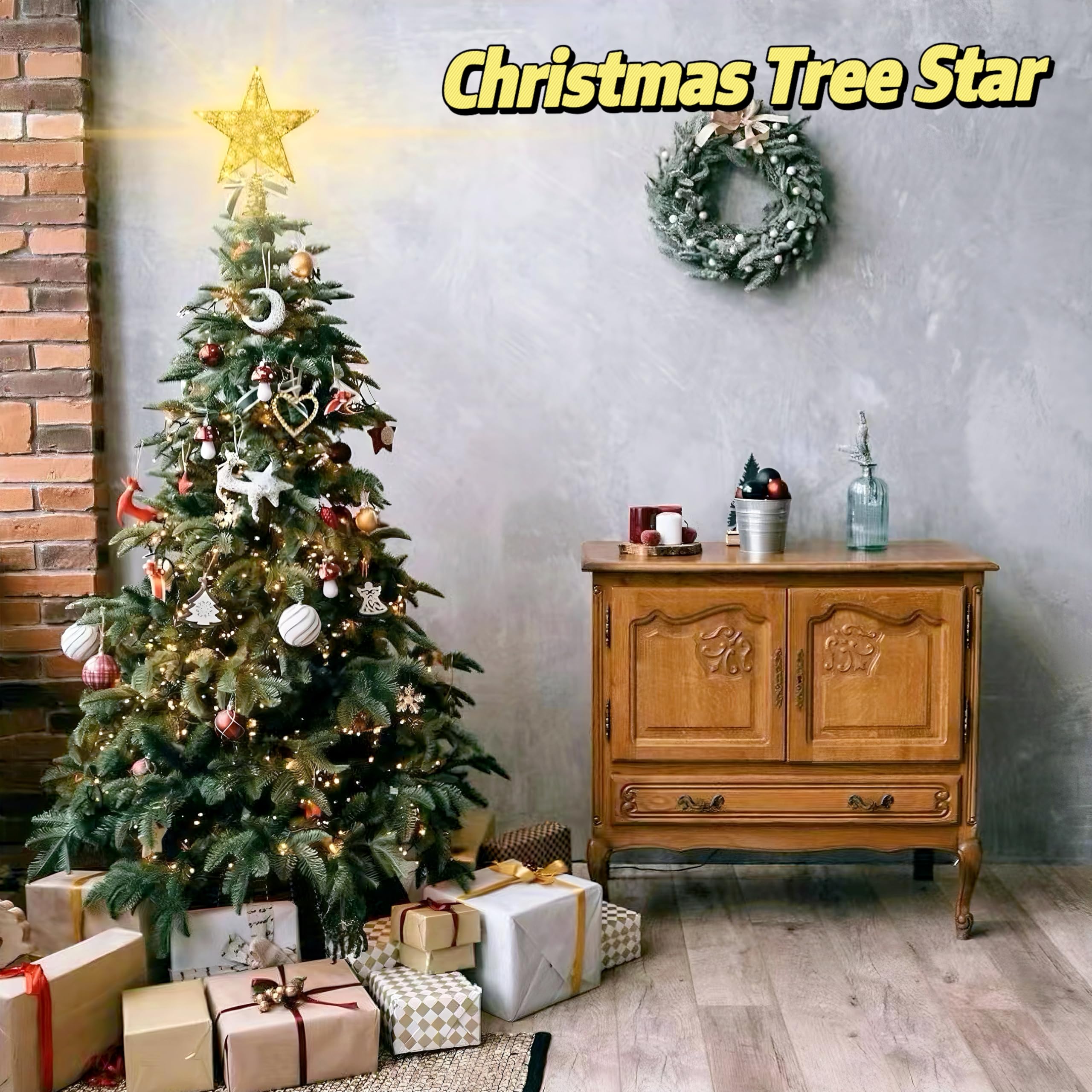 Irunfast Golden Christmas Tree Star Topper Lighted, LED Warm Light, Pentagram, 20*25CM - Image 4