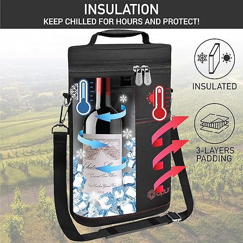 Miniatura 80 de Bolsa para transportar botellas de vino de 2 y 3 botellas. negro