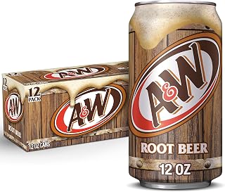 A&W Root Beer Soda 12 fl oz Cans, 12 Pack | Classic Creamy Caffeine-Free Root Beer for Floats & Family Fun