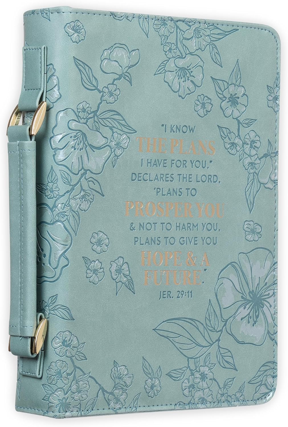 Christian Art Gifts Faux Leather Fashion Bible Cover: I Know the Plans I Have for You - Jeremiah 29:11 Inspirational Bible Verse, Debossed Floral Teal Design, Medium