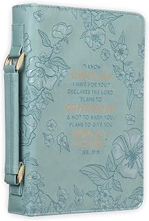 Christian Art Gifts Faux Leather Fashion Bible Cover: I Know the Plans I Have for You - Jeremiah 29:11 Inspirational Bible Verse, Debossed Floral Teal Design, Large