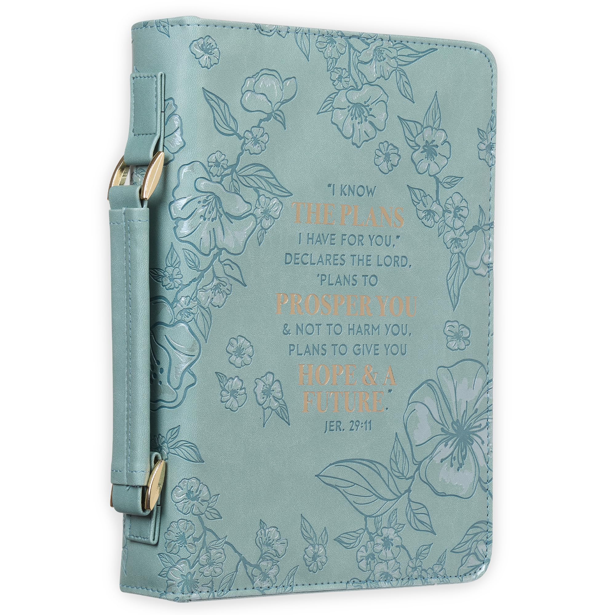 Christian Art Gifts Faux Leather Fashion Bible Cover: I Know The Plans I Have for You - Jeremiah 29:11 Inspirational Bible Verse, Debossed Floral Teal