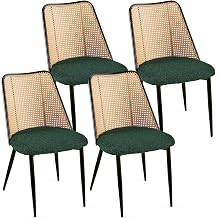 Homedot Green Dining Chairs Set of 4, Upholstered Home Kitchen Chairs Woven Rattan Back Boho Dining Room Chairs Comfortable with Metal Legs for Living Room Dining Hall