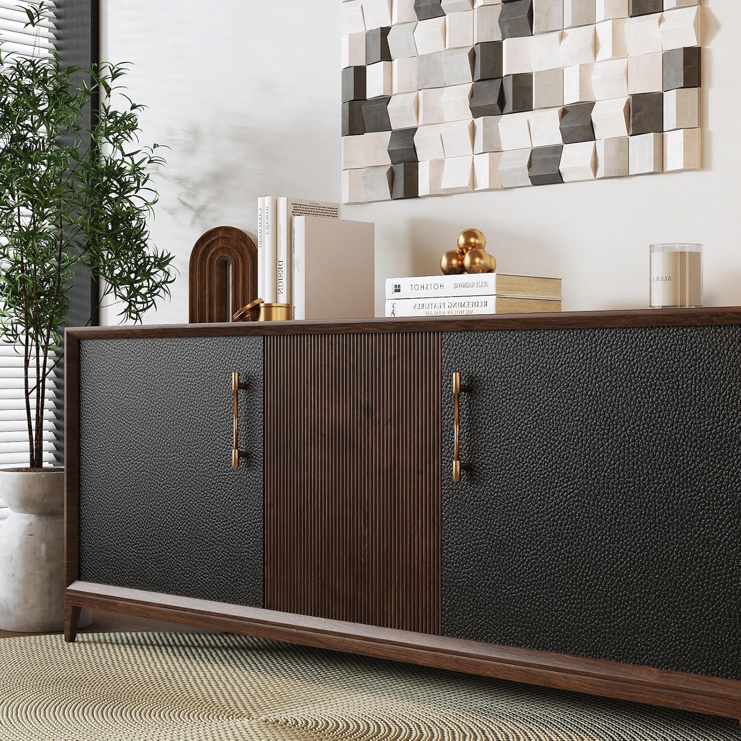 30"x120" Black Leather Wallpaper Peel and Stick Litchi Textured Wall Paper Black Faux Leather Kitchen Wallpaper Peel and Stick Luxury Textured Contact Paper for Walls Cabinets Furniture