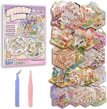TIYIMIYUXU 20 Sets Scene Adult Sticker Book for Adults,Book Stickers 3D Sticker Scenes,Scene Stickers Include Water Park, Cake Store, Outdoor Party, Flower Store