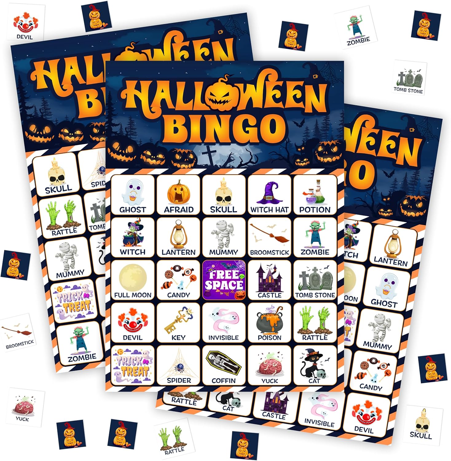 Halloween Bingo Games for Adults, Halloween Party Bingo Game Card Set, Fall Parties Game Supplies Activities, Autumn Holiday Favors for Family Friends Large Group -28