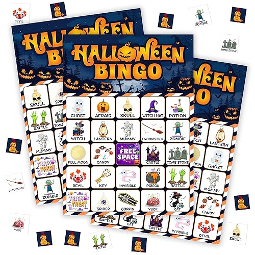 Halloween Bingo Games for Adults, Halloween Party Bingo Game Card