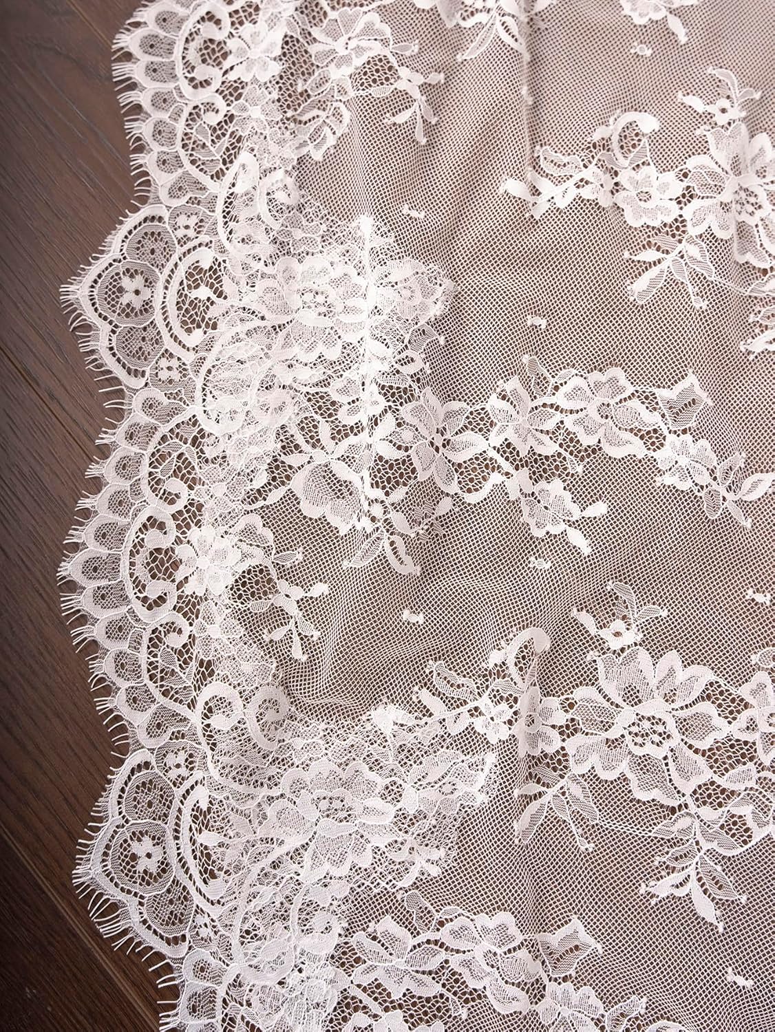 French Lace Long 1 Tier Ivory Wedding Bridal Veil with Comb