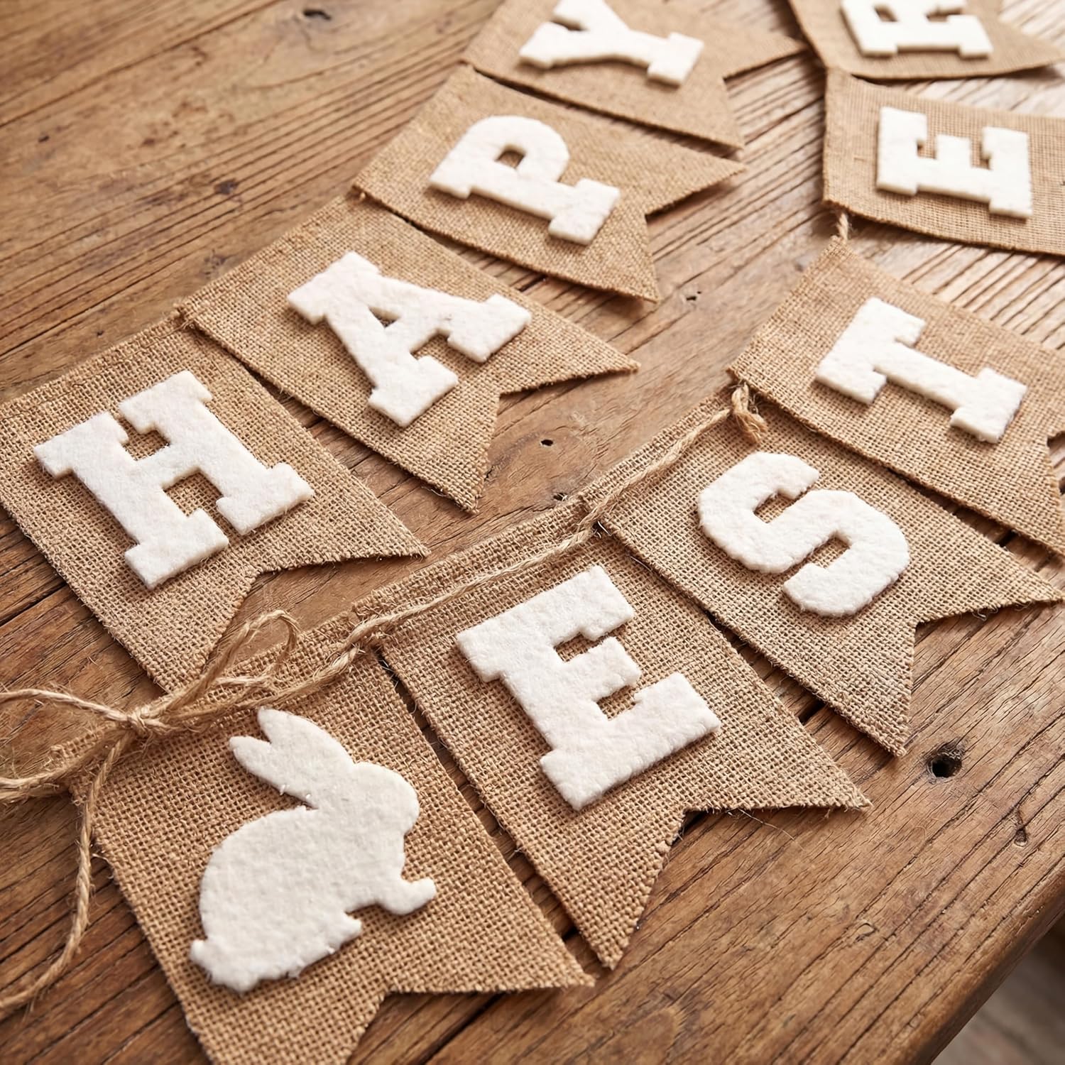 Happy Easter Banner Burlap Garland, Bunny Egg Rustic Farmhouse Spring Decorations for Mantel Fireplace, Easter Party Decor Home Holiday Supplies (White Bunny)