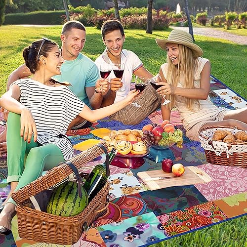 Miniatura 56 de Manta de picnic extra grande impermeable plegable (80 x 80 pulgadas), manta de playa impermeable a prueba de arena, 3 capas para el aire libre