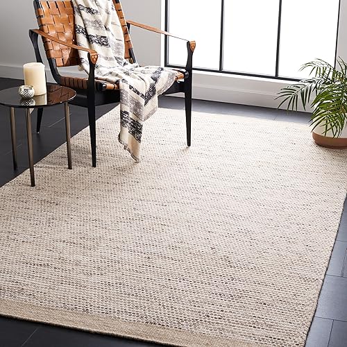 SAFAVIEH Vermont Collection - Alfombra de área de 5 x 8 pies, beige y marfil, lana hecha a mano, ideal para zonas de alto tráfico en sala de estar,