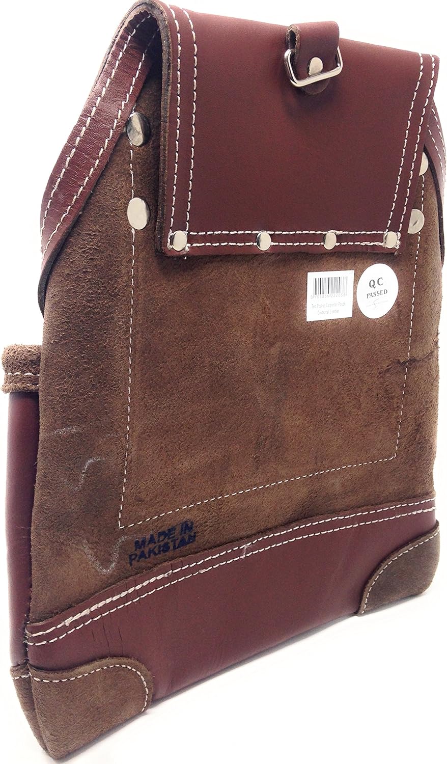Professional 10 Pocket Grain Leather Carpenter's Tools and Nails Pouch Bag with 2 Steel Hammer Holders, Construction, Framers, Handyman