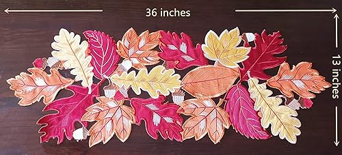 Miniatura 3 de Camino de mesa de Acción de Gracias de otoño de 13 x 36 pulgadas, apliques bordados de hojas de arce para el hogar, comedor, vacaciones, otoño,
