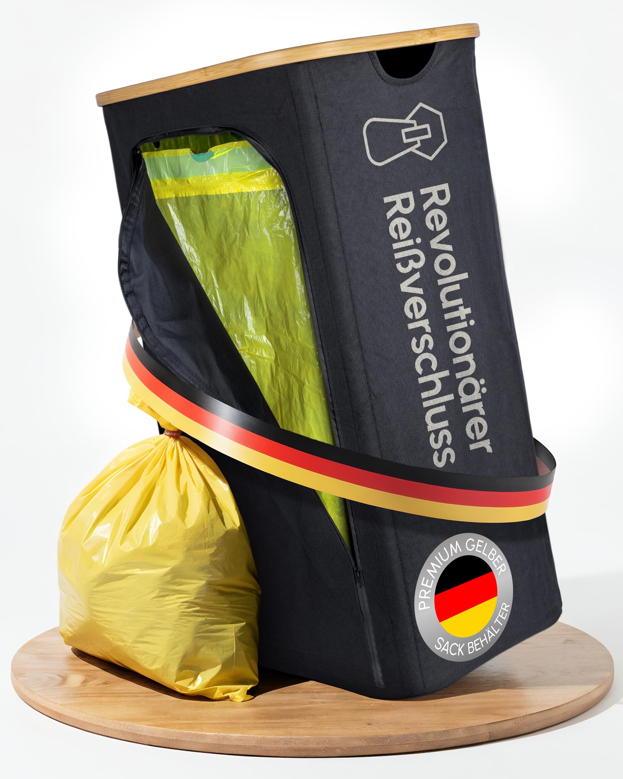 Gelber Sack Ständer 110L-Gelber Sack Mülleimer & Müllsackständer für gelbe Säcke - Premium Müllständer mit Reißverschluss für Haushalt & Garten (Schwarz 110L)