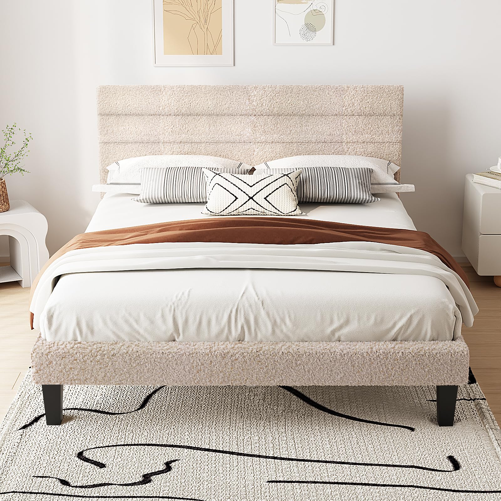 Bonnlo 4ft6 Double Bed Frame,Noise-Free Upholstered Platform Bed with Adjustable Headboard & Under Bed Storage-Sturdy Wooden Slat Support-No Box Spring Needed