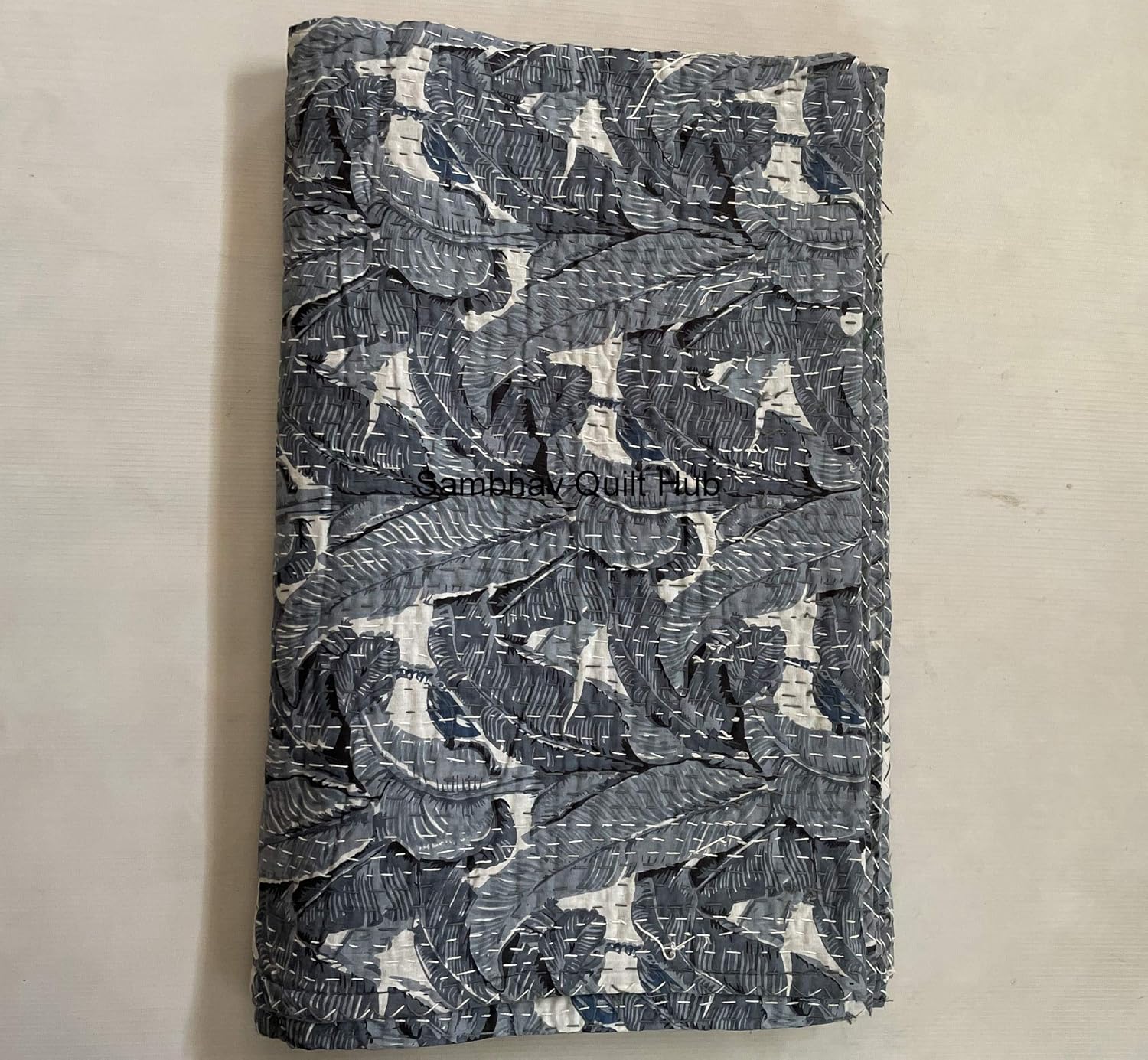 New Fresh Leaves Tropical Handmade King Kantha Floral Monstera Plant Banana Leaves Pattern Printed Kantha Quilt Bohemain Boho Hippie Bedding Throw Blanket (Queen/King 90X108 inch)