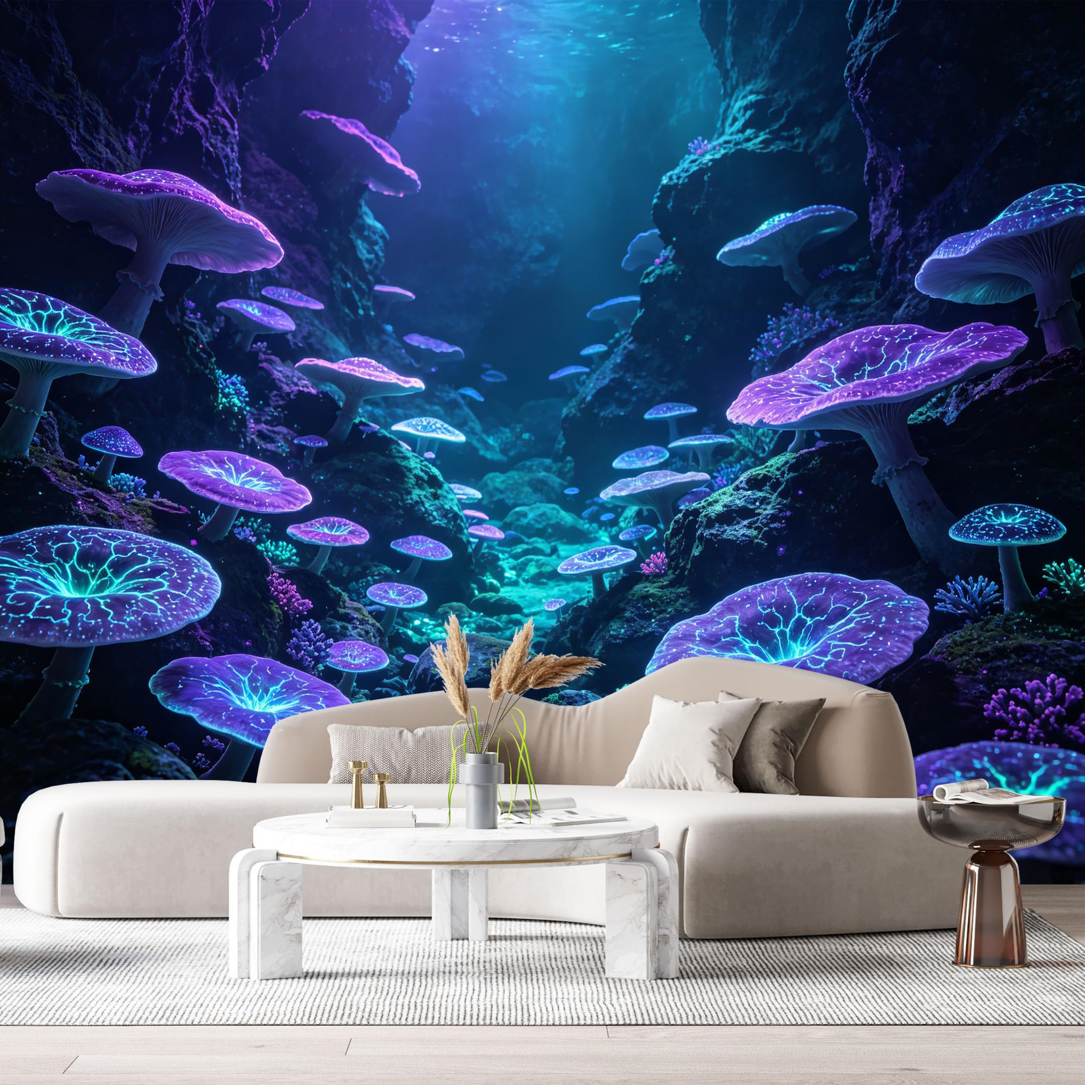 Custom Size Wall Murals Bioluminescent Glowing Mushrooms Underwater Abyss Abstract Modern 3D SelfAdhesive Wall Fabric Removable Large Wallpaper for Photo Living Room