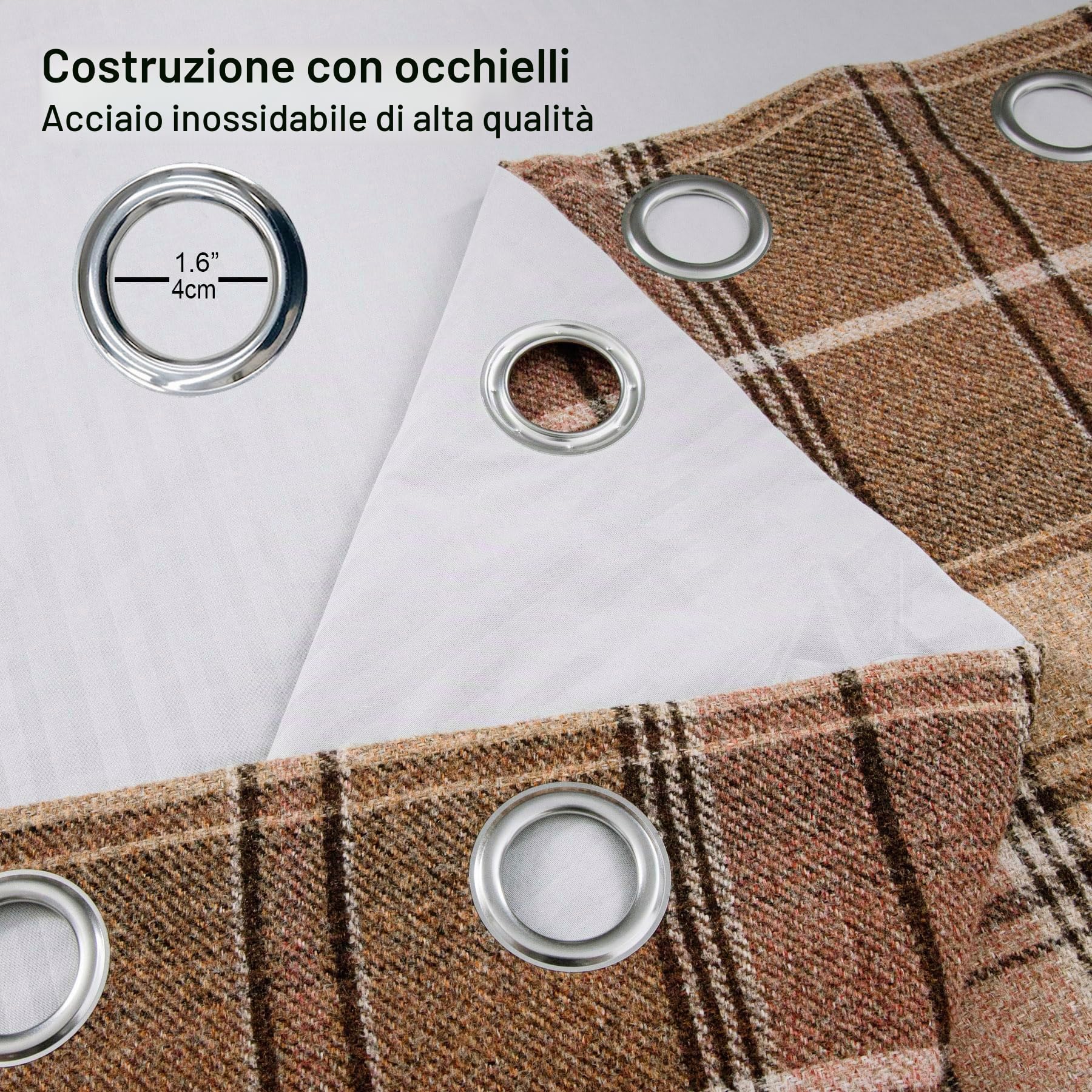 always4u Tende a quadretti, 100% oscuranti, termiche, isolanti, con occhielli, doppie tende in lana sintetica, per camera da letto, soggiorno, moderna, L 140 x H 245 cm, marrone chiaro