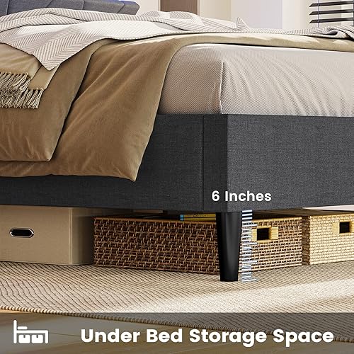 Miniatura 22 de BTHFST Base de cama de tamaño matrimonial con luces LED y estación de carga, marco de cama LED tamaño matrimonial con almacenamiento de cabecero,