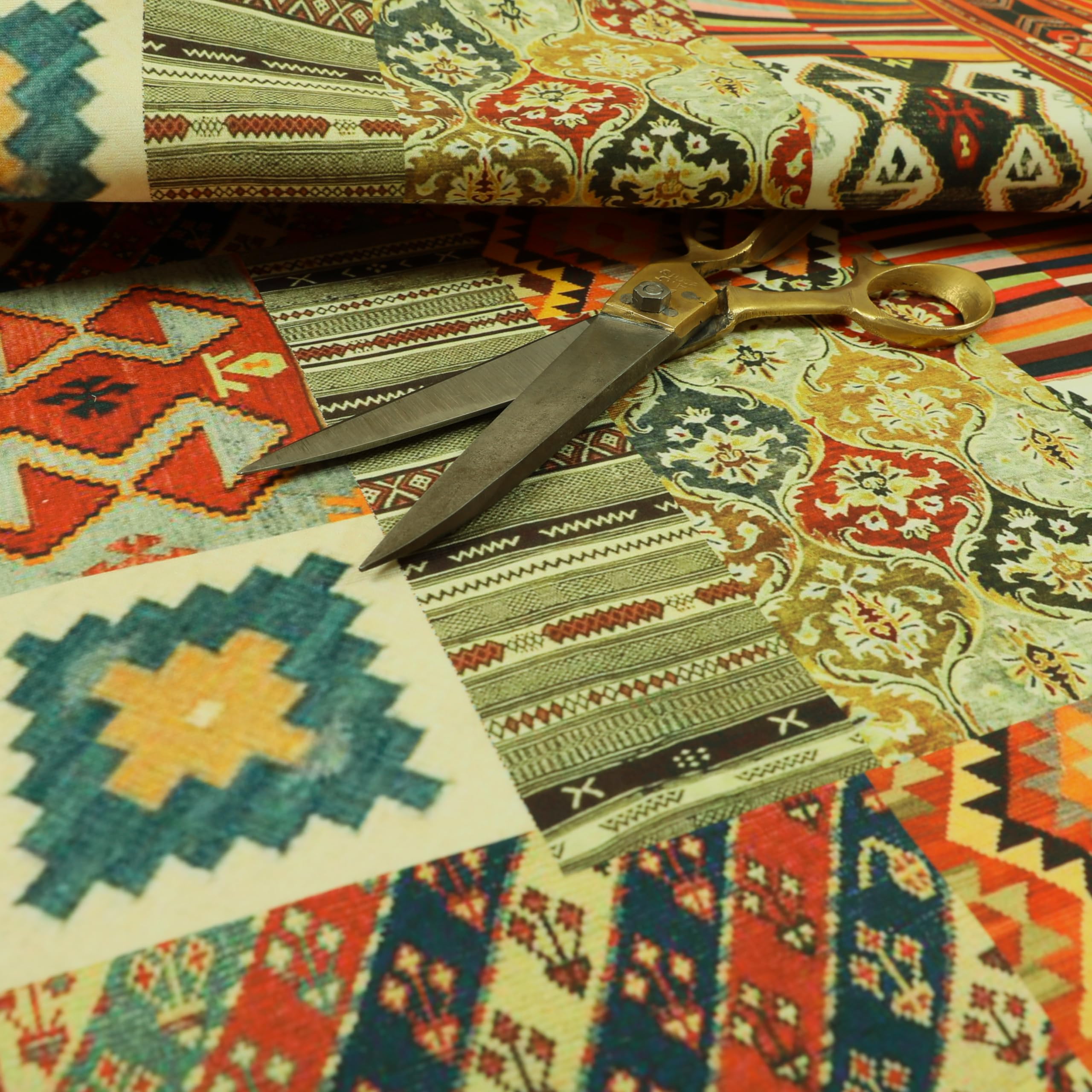 Redbrick Mill Fabrics Flame Retardant Kilim Aztec Patchwork Pattern Velour Velvet Printed Upholstery Curtain Fabrics (Per Metre) — image 1