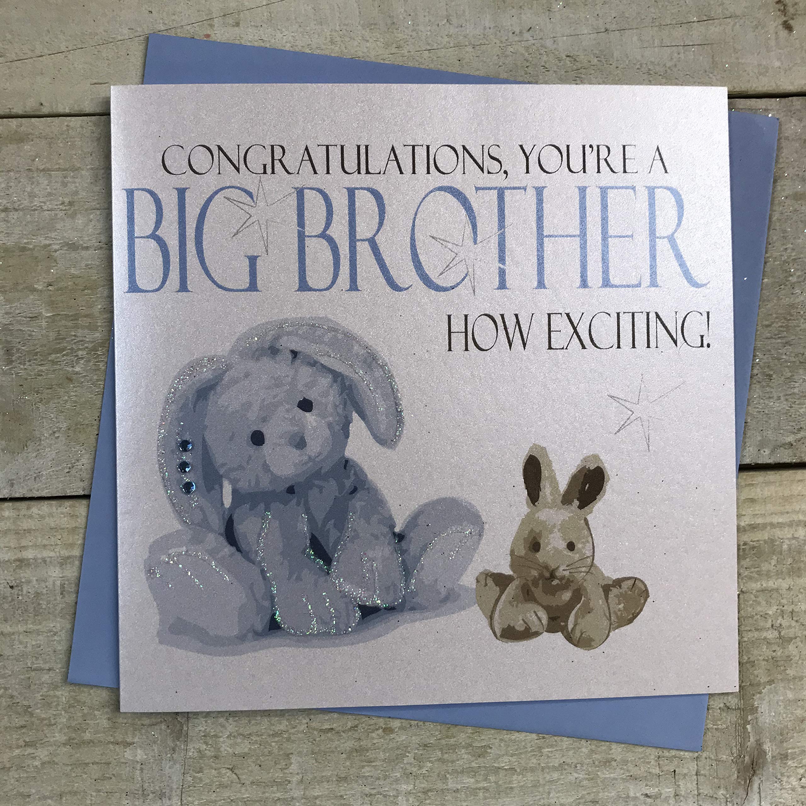 white cotton cards "Congratulations, You're A Big Brother How Exciting!" Handmade Card, Blue