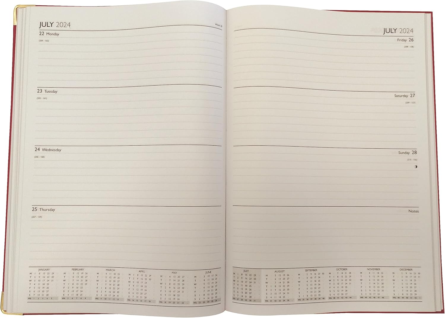 G4GADGET G4 2024 Red A5 Week to View Diary Hardback Cover 70GSM Paper for Business Office & Home