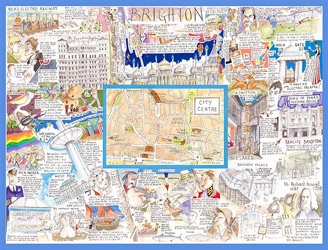 Comical Map Of Brighton, Artwork By Tim Bulmer - 1000 Piece Puzzle For Adults, Large Puzzle 66cm X 50cm In Size. Challenging To Complete But Fun And Humorous
