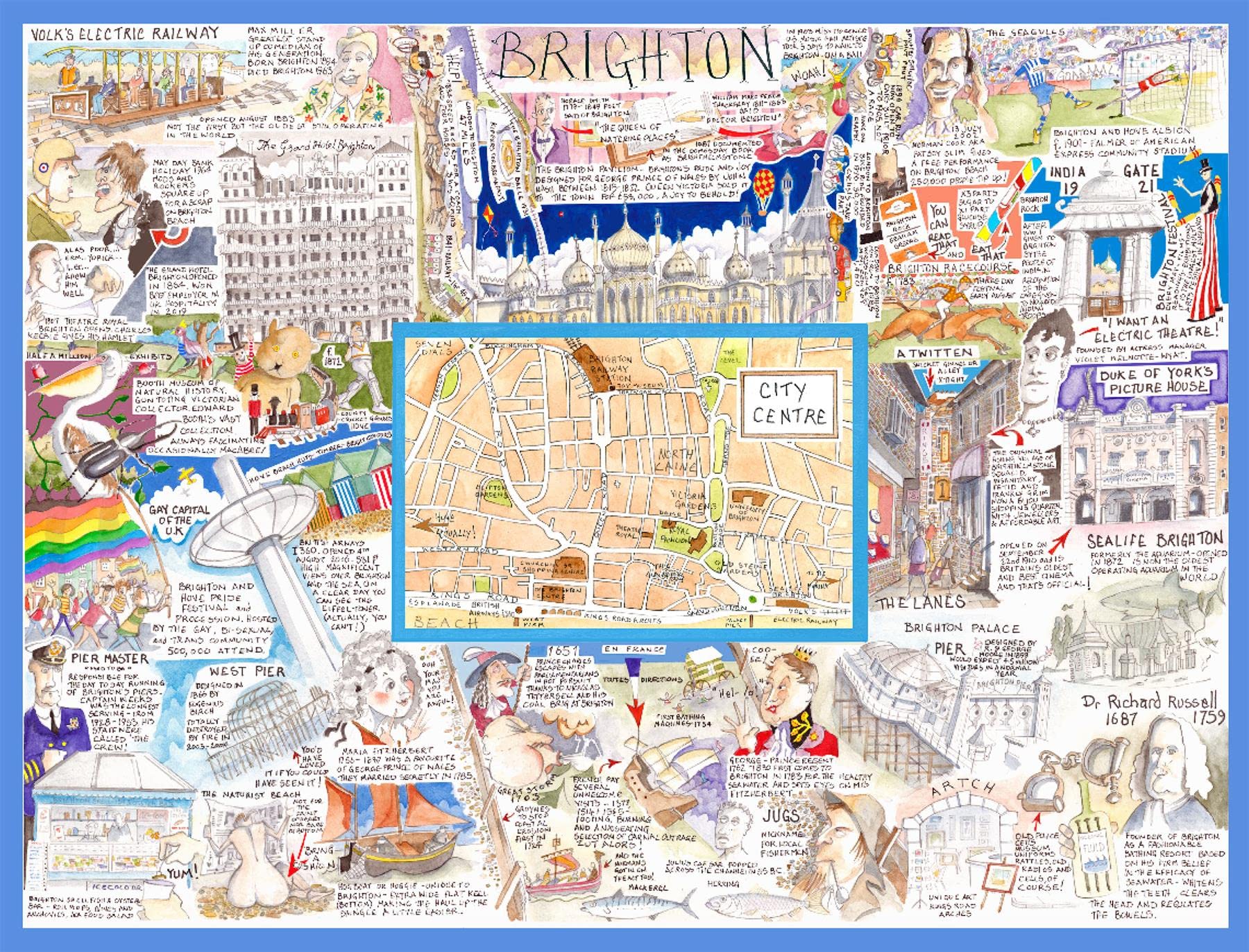 All Aboard! - Len Epstein (Tim Bulmer) - Puzzle 1000 Pezzi, Mappa Comica Di Brighton, 66x50 Cm - copertina