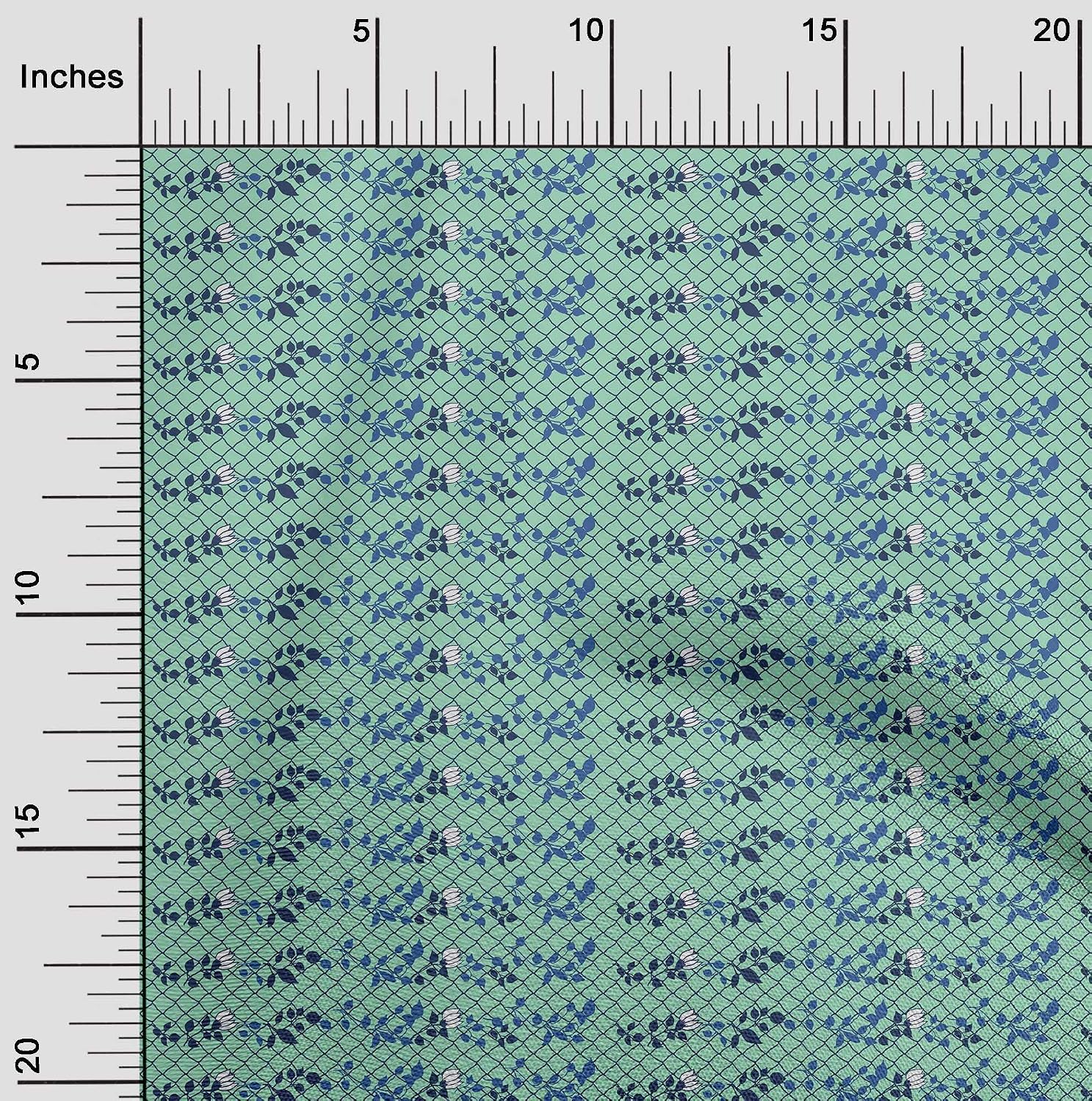 oneOone Cotton Flex Mint Green Fabric Geometric Design,Leaves & Floral Artistic Sewing Craft Projects Fabric Prints By Yard 40 Inch Wide