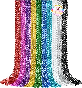 SHAOQINLIN 30 PCS Bead Necklace, Mardi Gras Christmas Beads Necklaces 33" Metallic Beaded Costume Necklaces Party