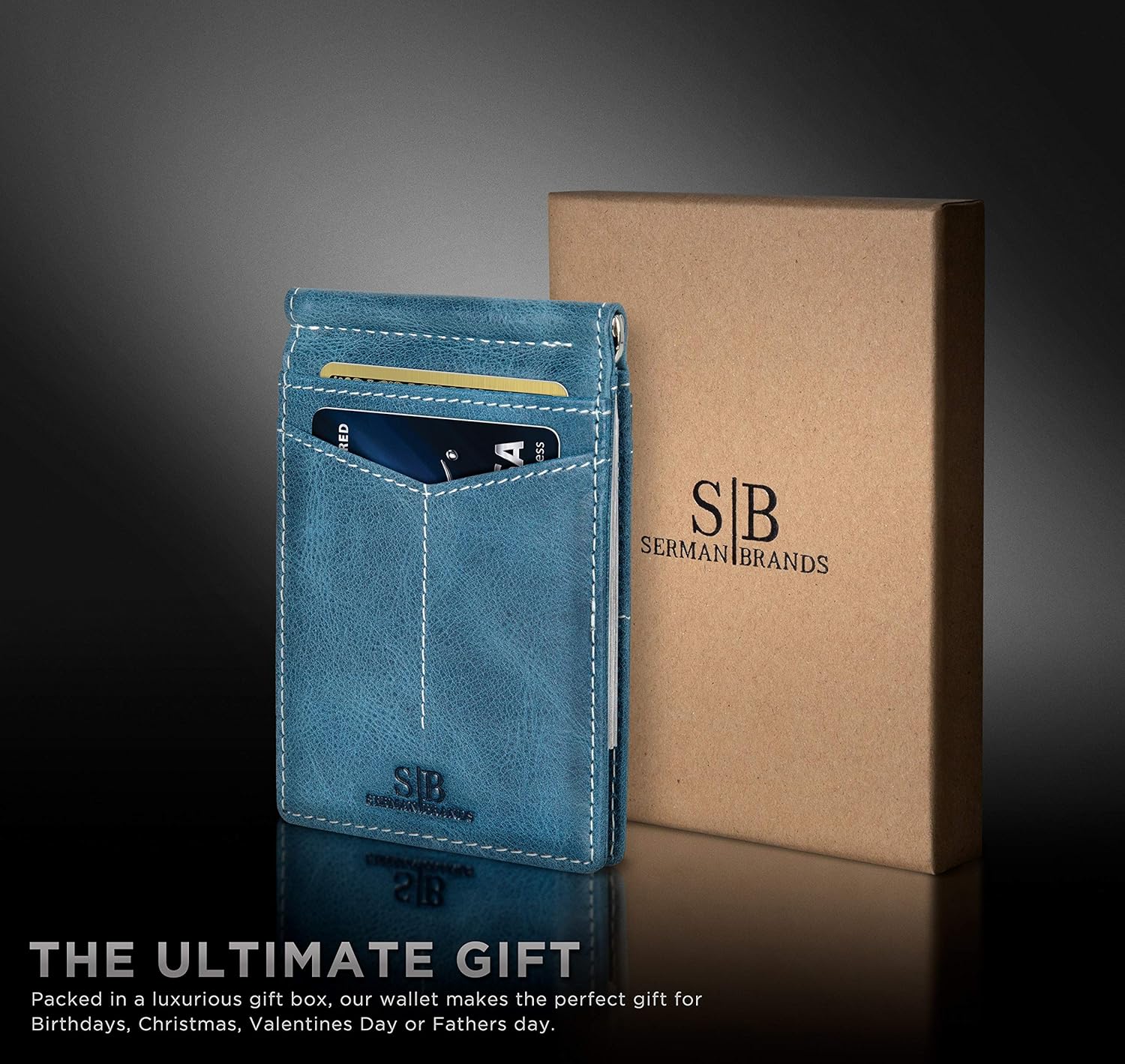 Vista 6 de SERMAN BRANDS RFID Blocking Wallet Slim Bifold - Genuine Leather Minimalist Front Pocket Wallets for Men with Money Clip Gift