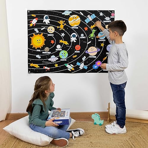 Miniatura 9 de Sistema solar para niños juguetes con 61 figuras de fieltro - BONNYCO  Juguetes Montessori espaciales para niñas y niños, regalos de cumpleaños de