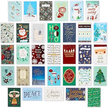 American Greetings Deluxe Christmas and Holiday Cards with Keepsake Box, Cheerful Variety 32-Count