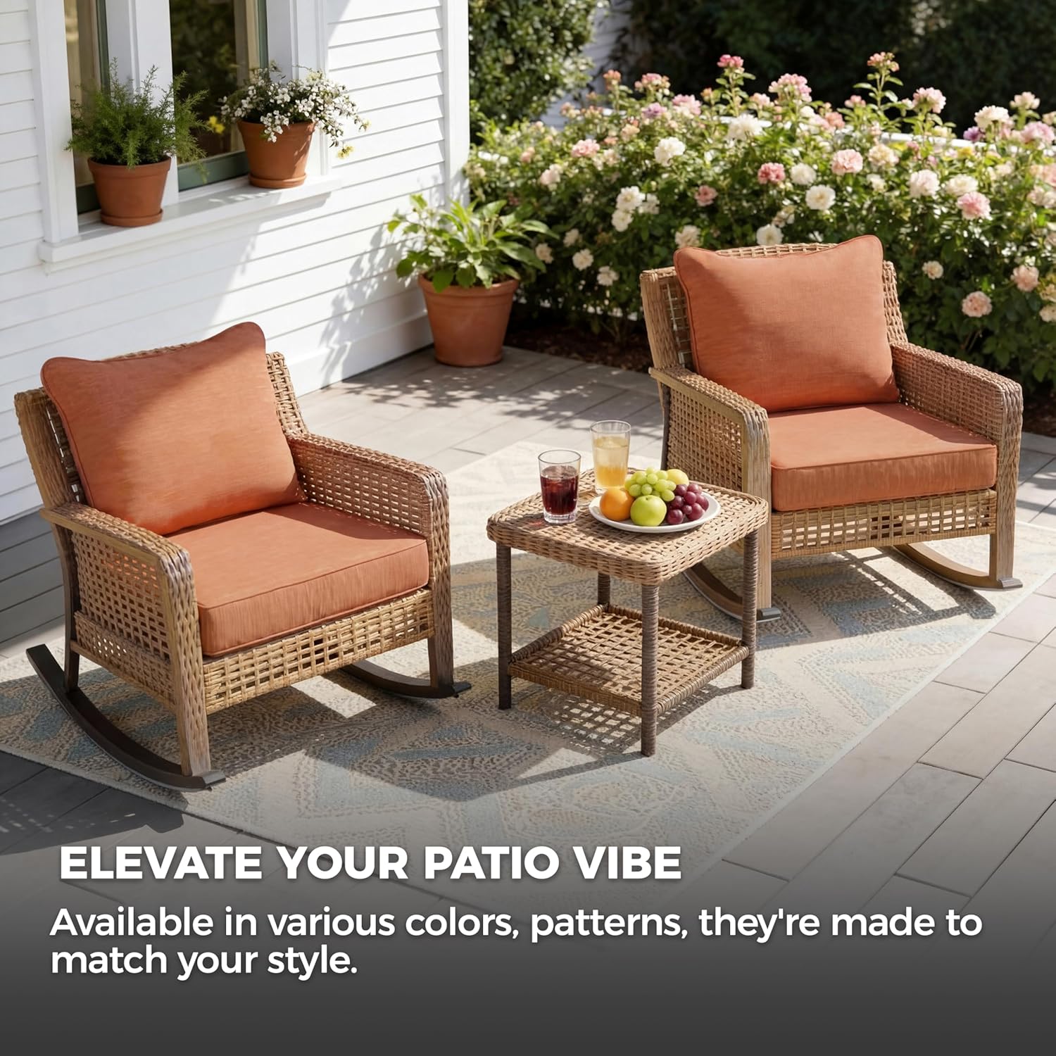 Volans Outdoor Chair Cushions for Patio Furniture, Outdoor Couch Cushion Set, 24" x 24" Waterproof Patio Seat Cushions with Removable Cover, Orange