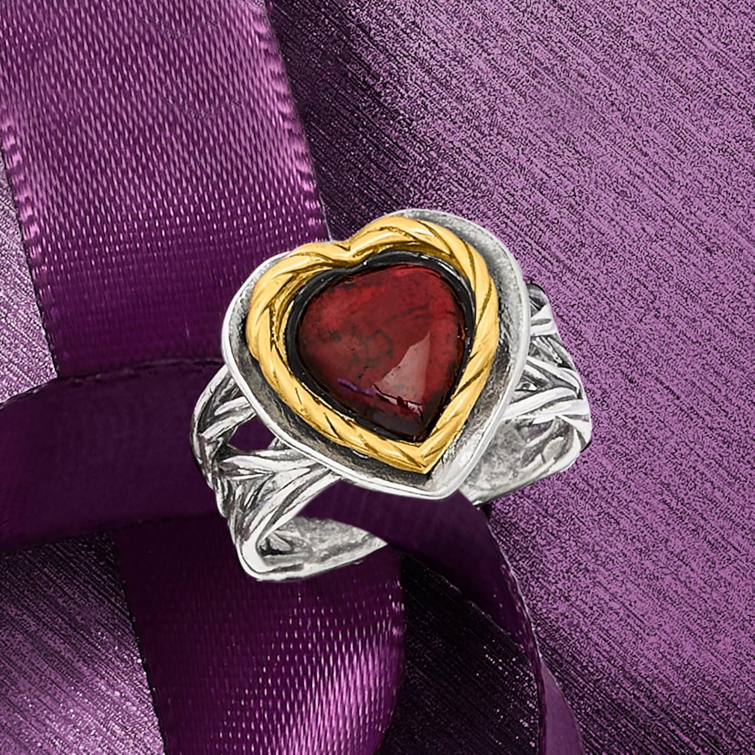 Ross-Simons 4.00 Carat Garnet Heart Ring in Sterling Silver and 14kt Yellow Gold - Image 4