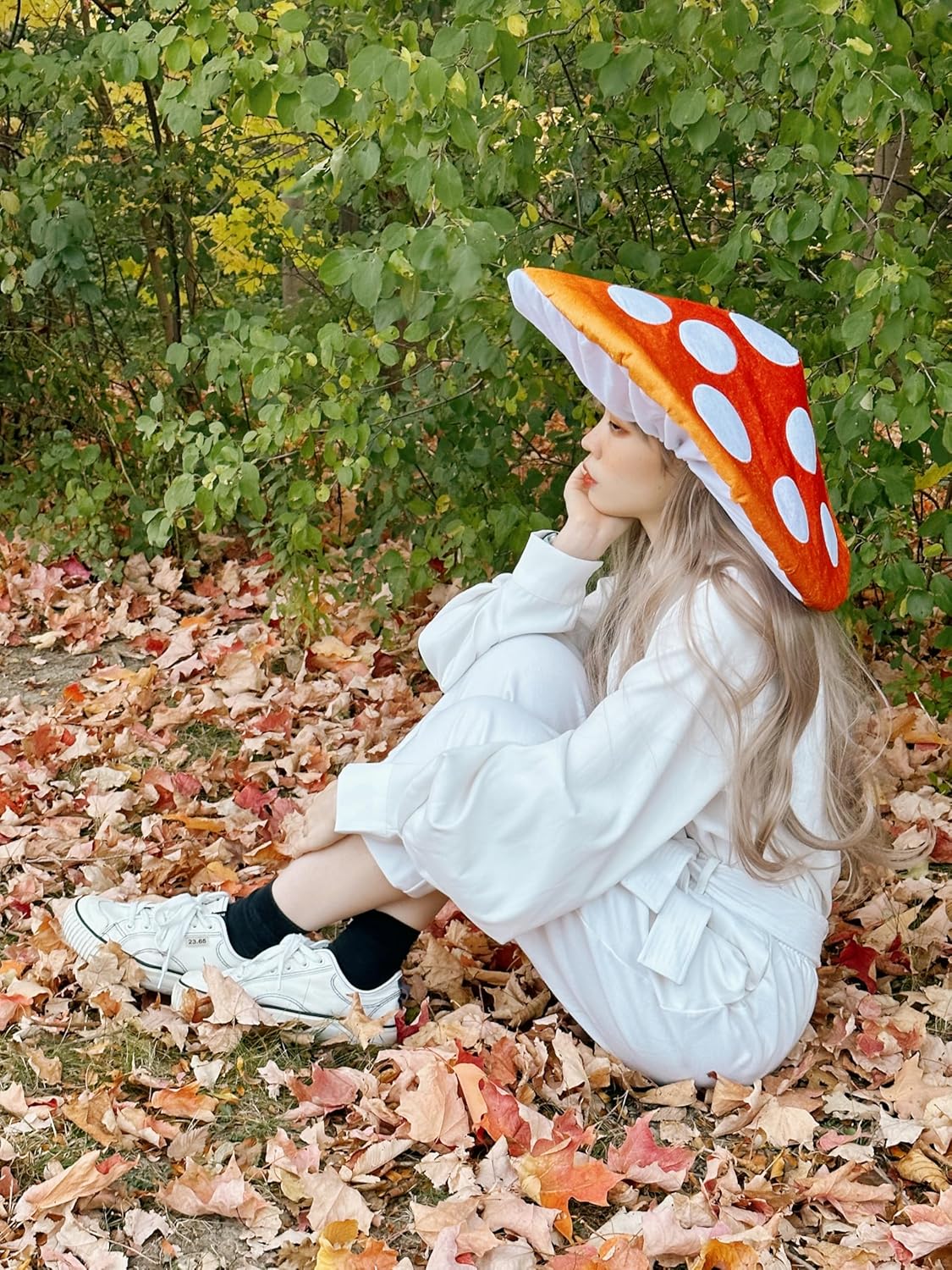 Mushroom Hat Costume Cosplay Accessory Party Hat Cap, Oversized with Wired Brim (Orange) - Image 8