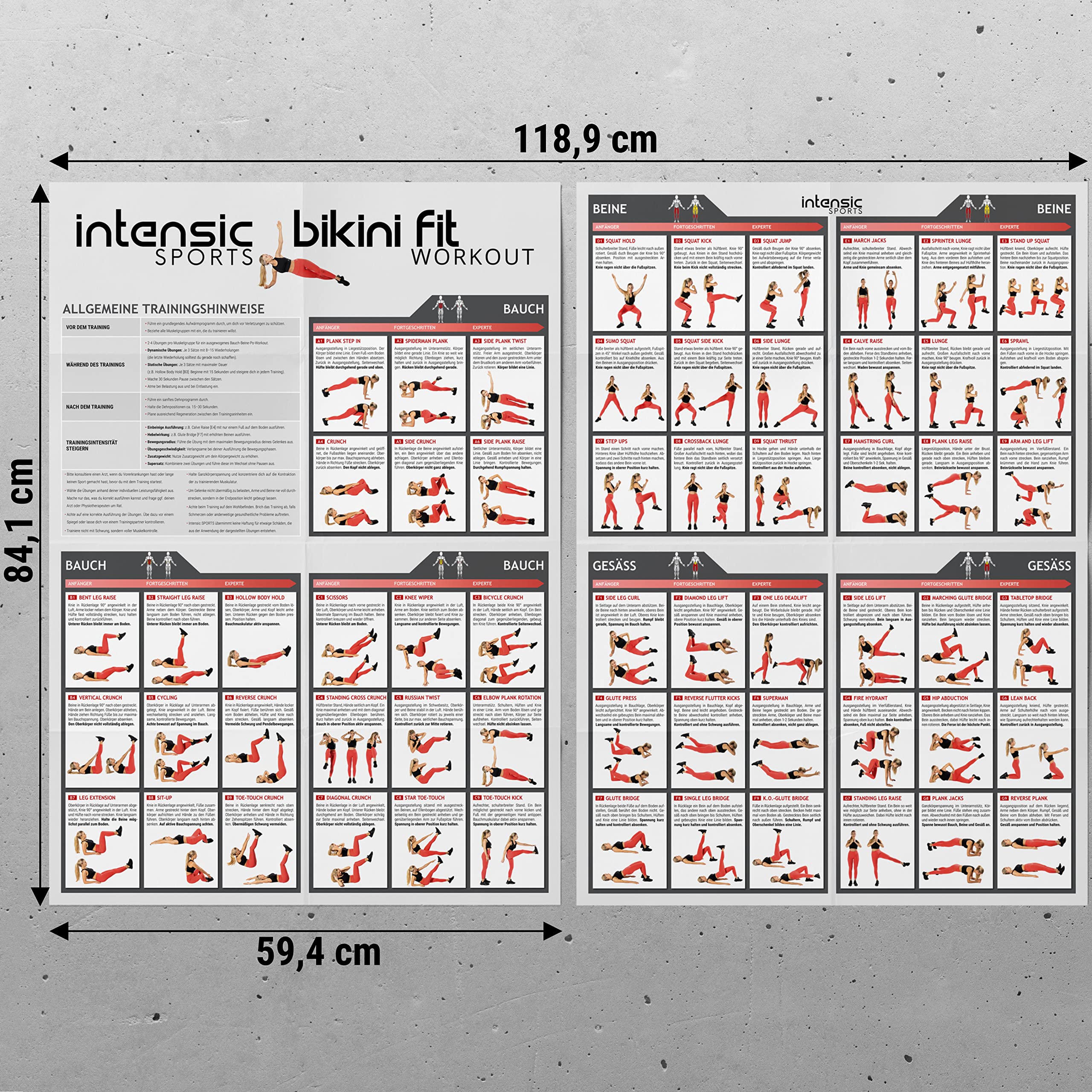 Poster d'Entraînement pour Abdominaux, Jambes, Fesses - 60 Exercices de Fitness pour le Développement Musculaire à la Maison
