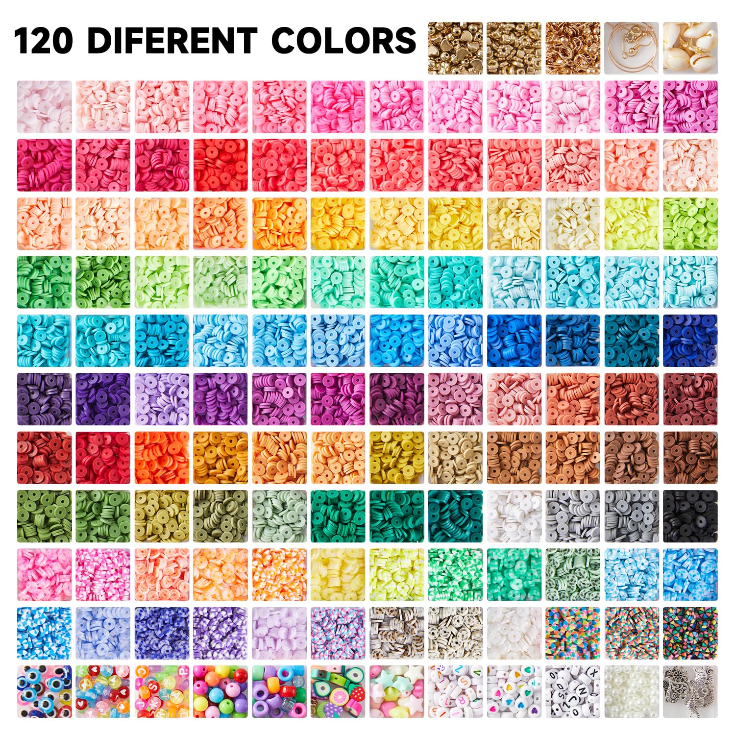 INSCRAFT 25000 Pcs Clay Beads for Bracelet Making Kit, 120 Colors Flat