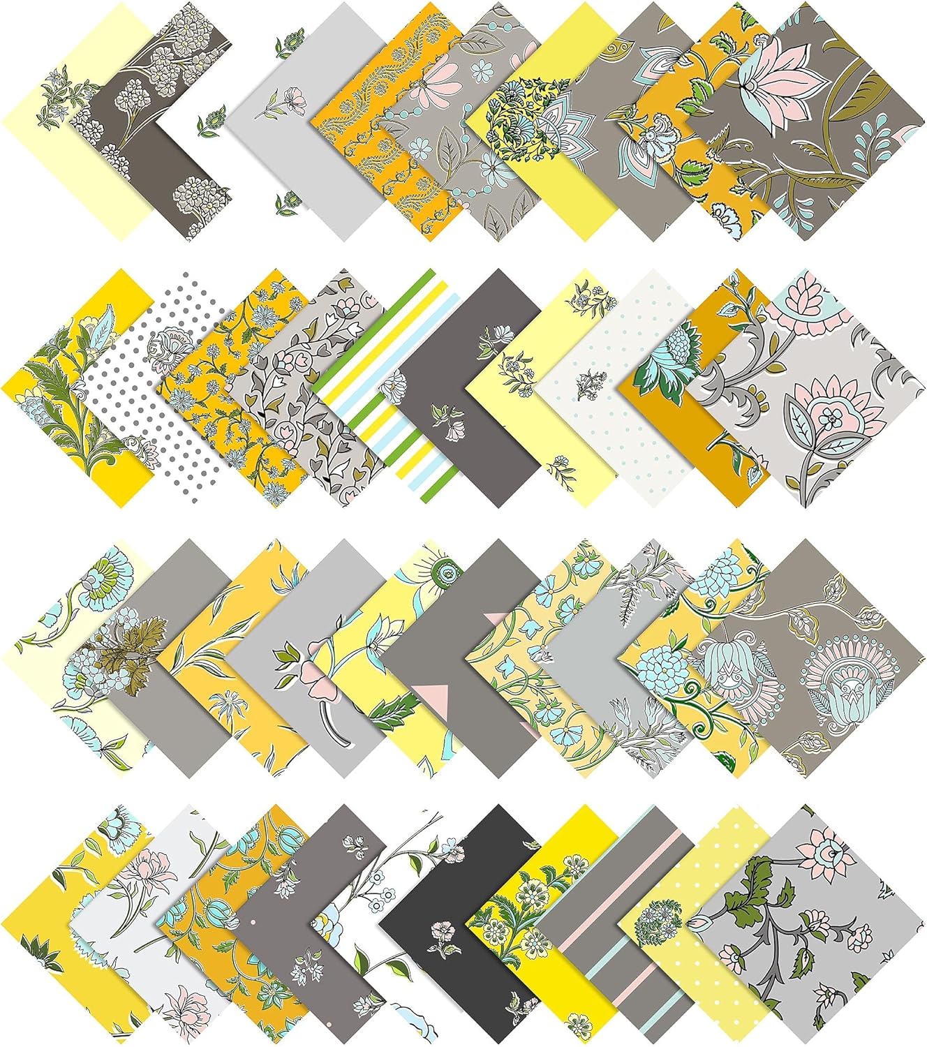 Soimoi Precut 10-inch Florals Prints Cotton Fabric Bundle Quilting Squares Charm Pack DIY Patchwork Sewing Craft- Light Gray-GN