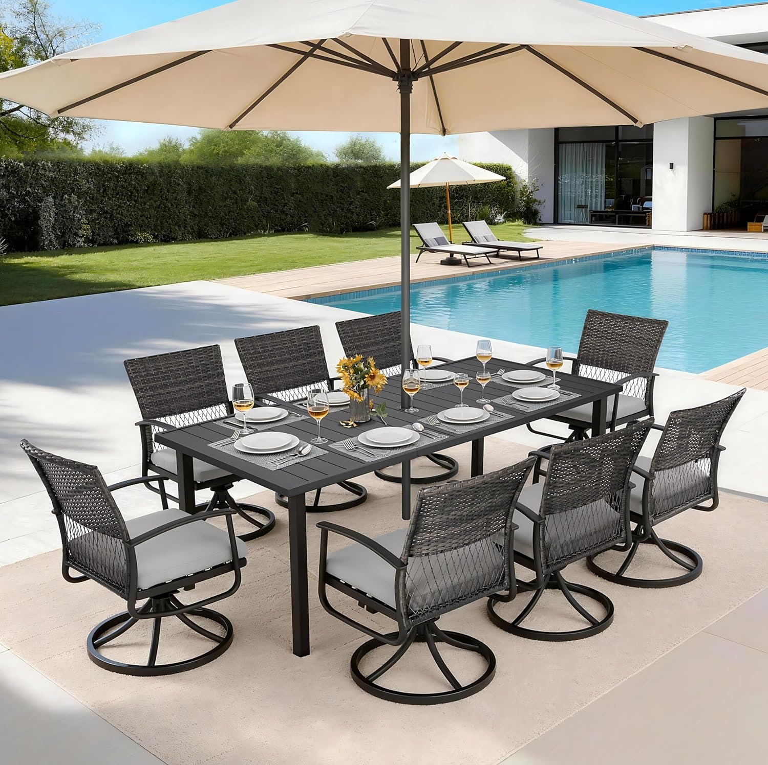HAPPATIO Patio Dining Set, Outdoor Dining Set with Wicker Swivel Patio Chairs