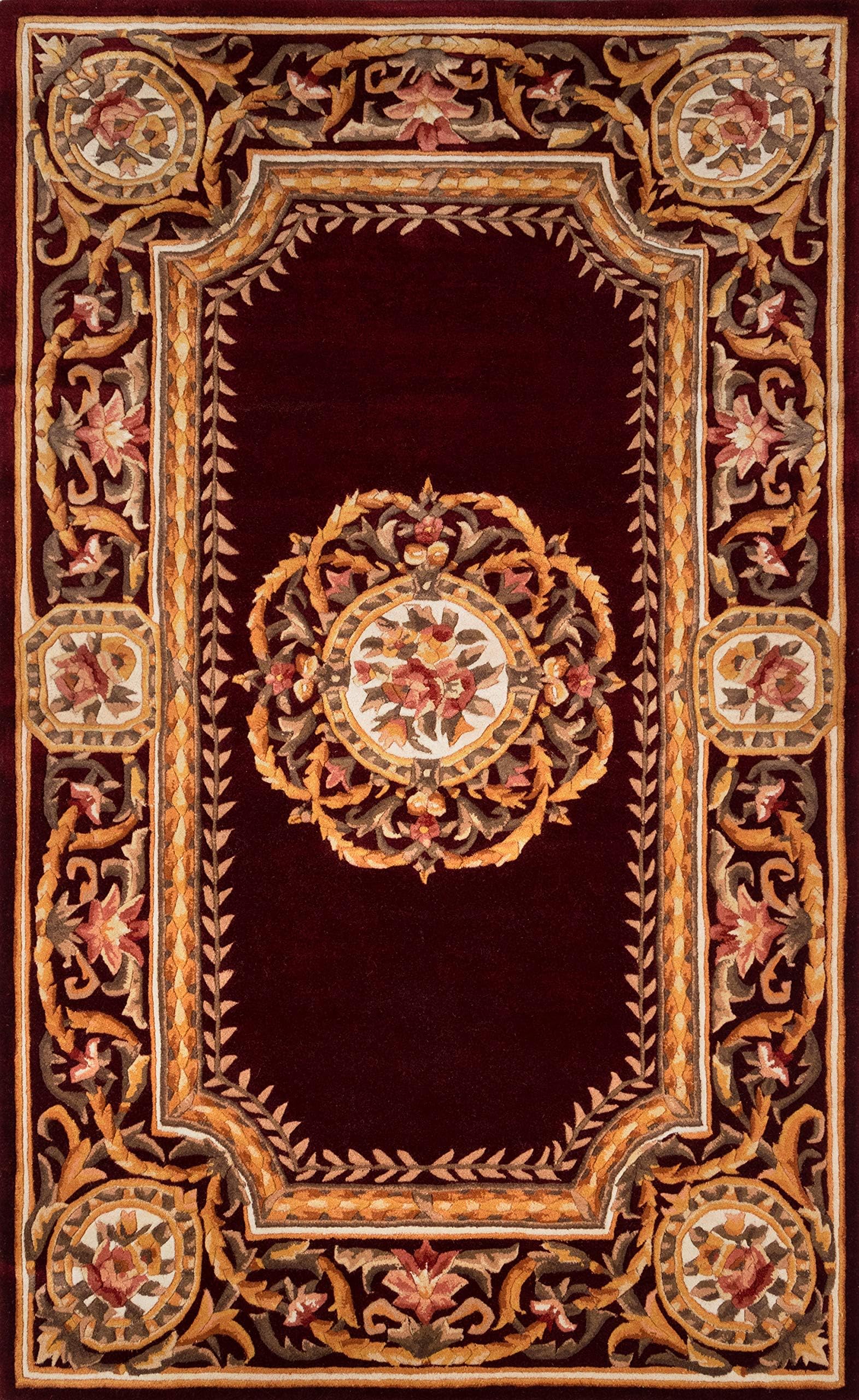 Momeni Harmony India Wool Hand Tufted Medallion Burgundy Area Rug 3'6"" X 5'6""" (HARM2HAI12BUR3656)