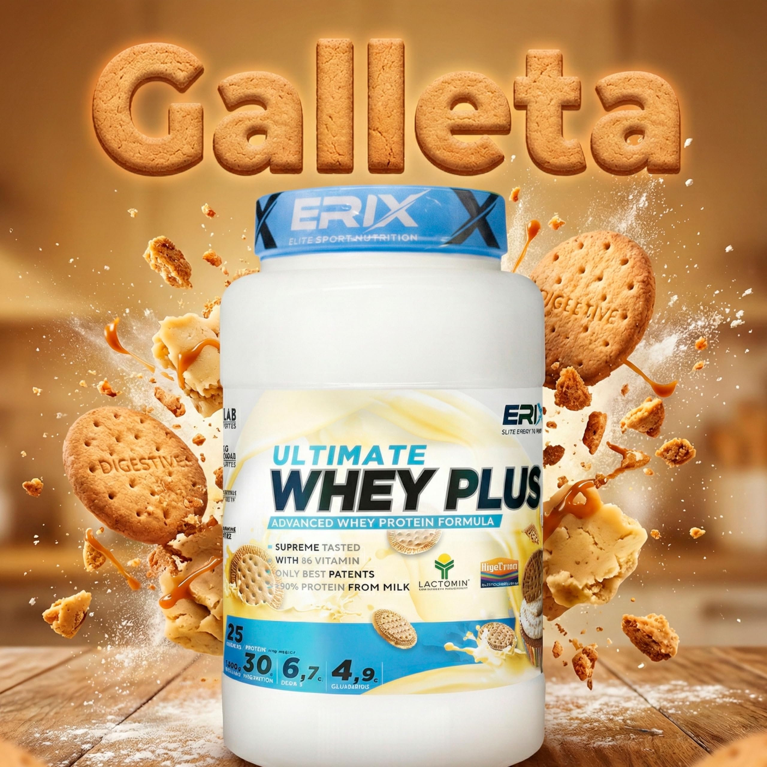 ERIX Nutrición Pack Muscular: Whey Plus Ultimate 1Kg+ Creatina Monohidrato Neutra 300g+ Shaker, Proteína Concentrada de Suero Leche, Aumento de Fuerza, Rendimiento y Recuperación (Galleta)