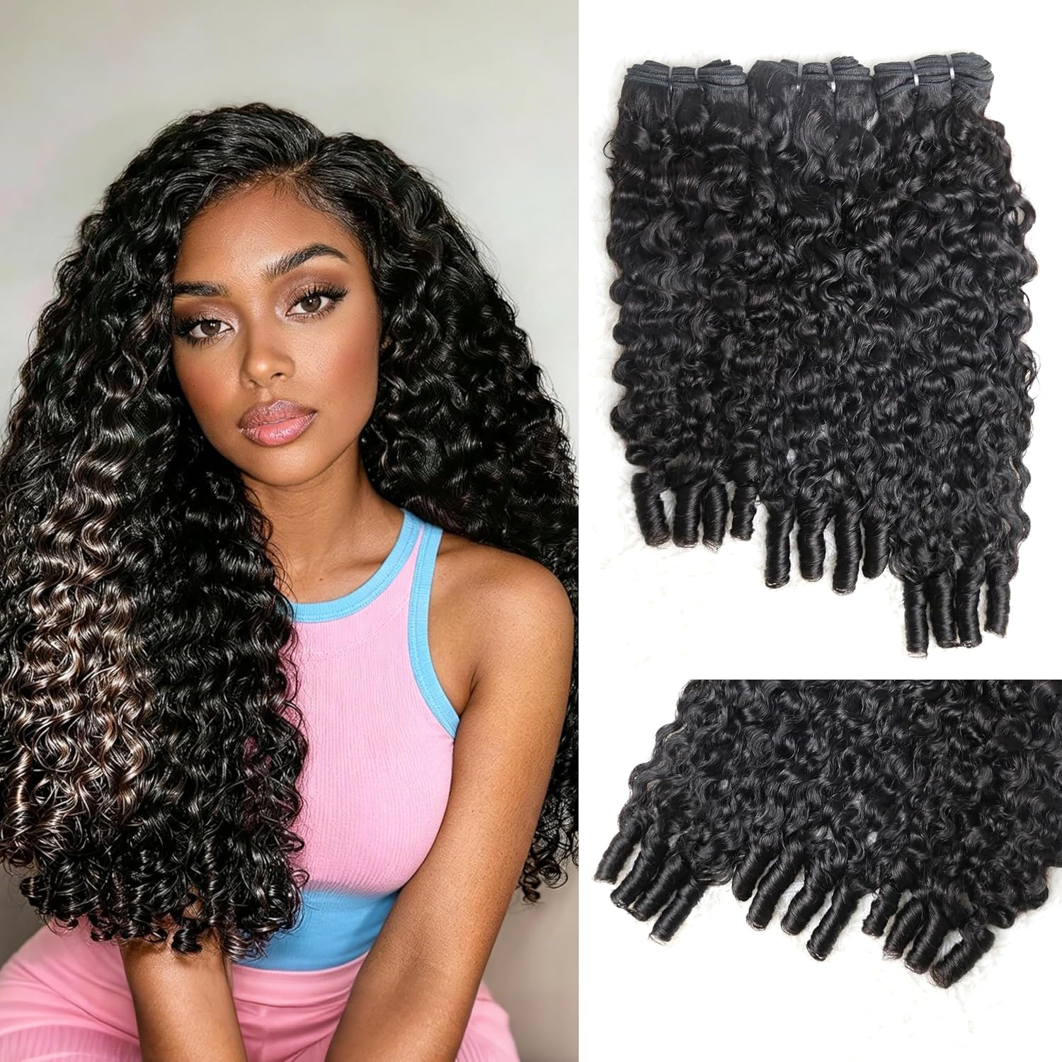 Burmese Curly Bundles Human Hair 12 Inch Human Hair 4 Bundles 12A Grade 100% Unprocessed Brazilian Virgin Hair Weave with Spriral End 3c4a Quick Weave Real Natural Black Hair