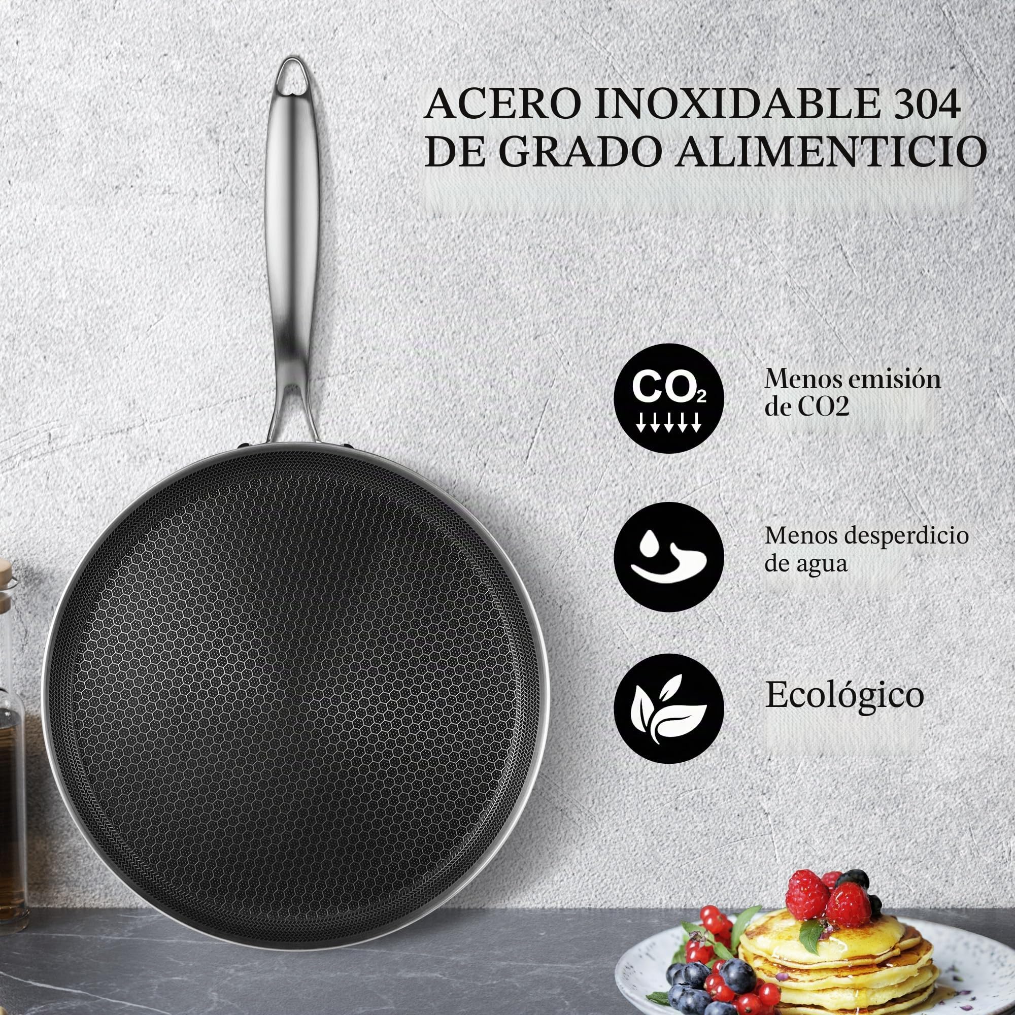Innerwell Sartén antiadherente Profi Crepes 28 cm, Sartén acero inoxidable para Inducción, revestimiento alveolar resistente a los arañazos, apta para horno y lavavajillas, sin PFOA