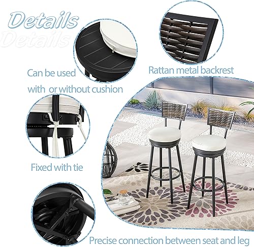 Miniatura 5 de LOKATSE HOME Taburetes de bar giratorios para exteriores, juego de 2 sillas sin brazos para pub, cocina, cafetería, patio, bistro, beige