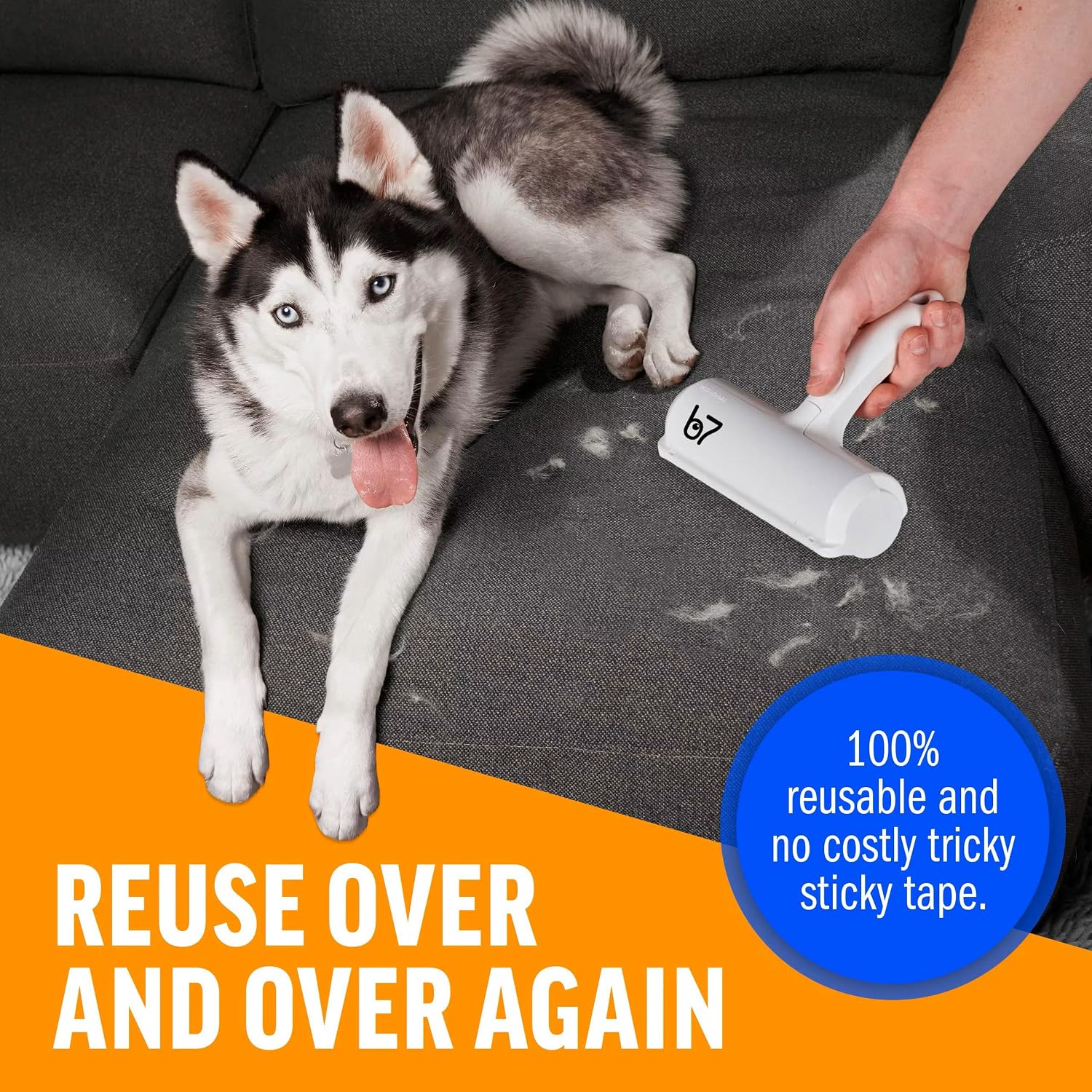 Pet Hair Remover Roller B7 – Reusable, Self-Cleaning Lint Roller for Dogs & Cats – Portable Fur Remover for Couch, Carpet, Car – White