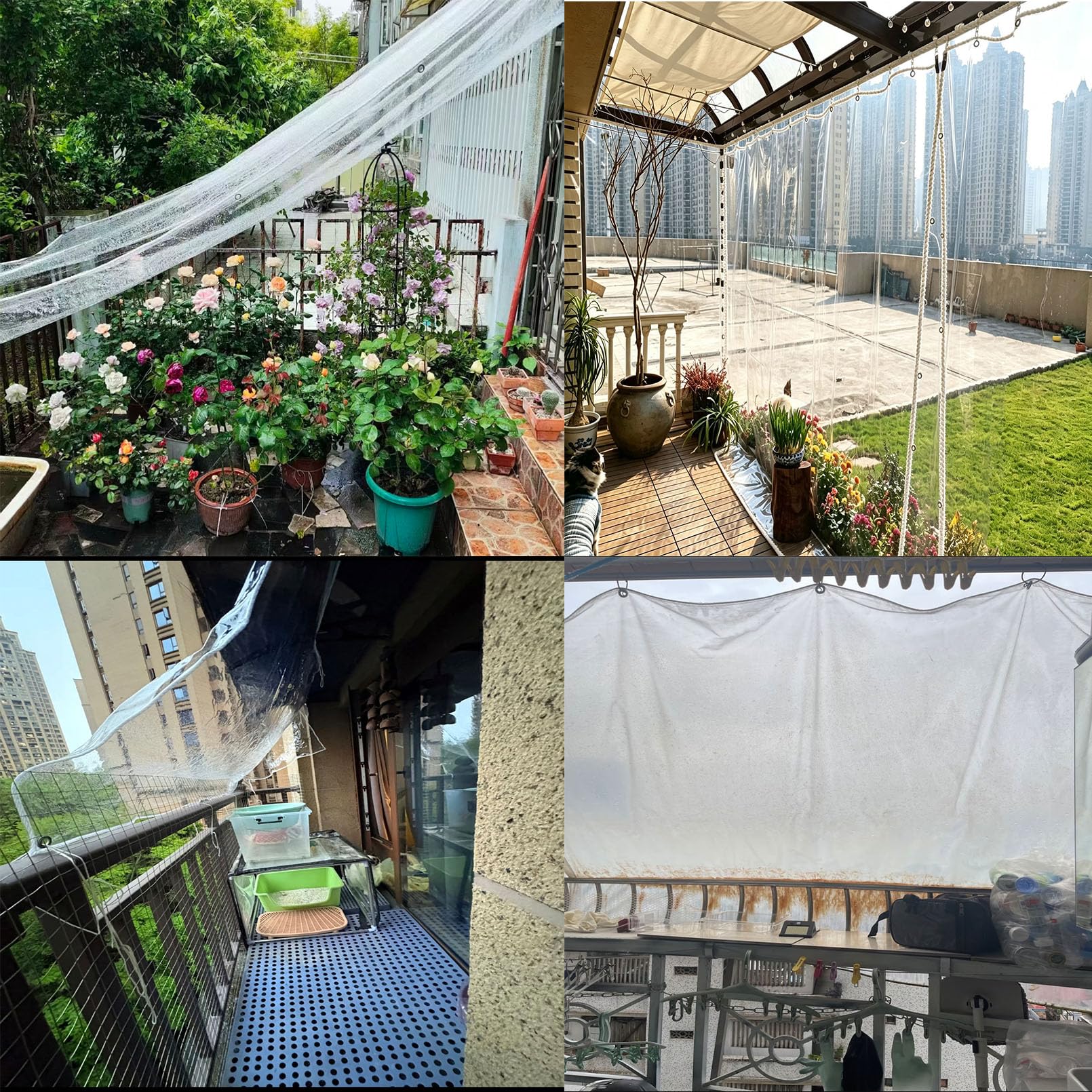 Telo in PVC trasparente con occhielli, telone 420g/m² resistente, 1.5x3m | 0,35mm telo resistente alle intemperie, 30cm distanza occhielli‑antistrappo, protezione trasparente per terrazze, giardini